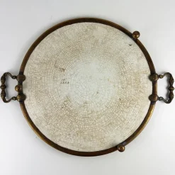 Sale Pamono Antique Porcelain Tray with Brass Frame, Handles and Feet, 1920s