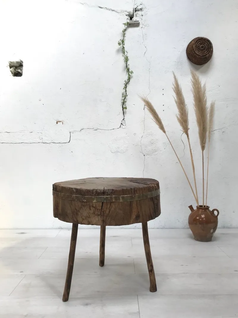 New Pamono Antique Primitive Butcher's Block in Raw Wood