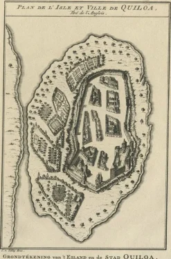 Best Pamono Antique Print of East African Island of Quiloa, Tanzania, 1749