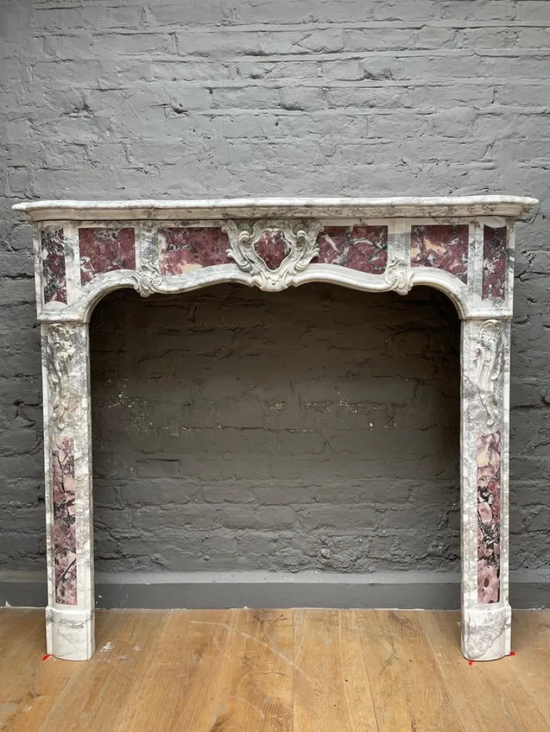 Pamono Antique Provincial Louis XV Style Fireplace Mantel in Marble, 1790