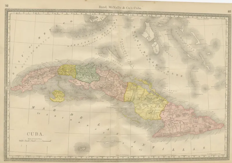 Pamono Antique Railroad Map of Cuba, 1888> Wall Decor