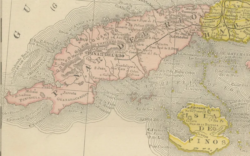 Pamono Antique Railroad Map of Cuba, 1888> Wall Decor