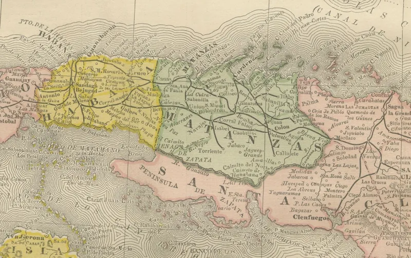 Pamono Antique Railroad Map of Cuba, 1888> Wall Decor