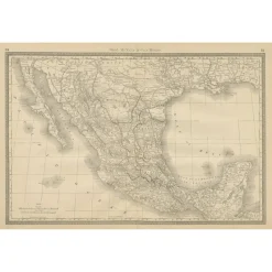 Outlet Pamono Antique Railroad Map of Mexico, 1888