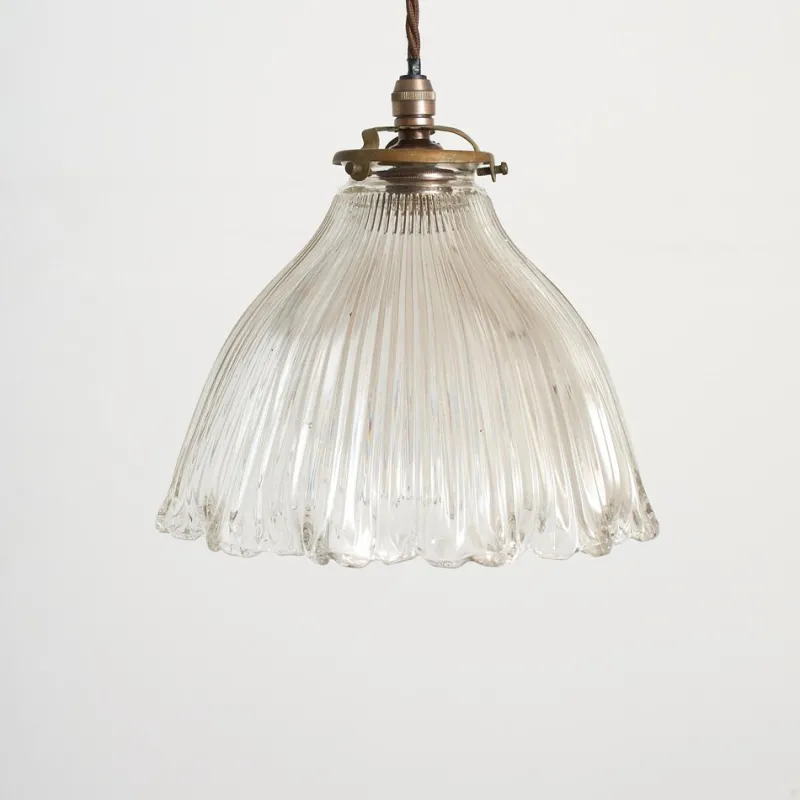 Pamono Antique Reclaimed Glass Pendant from Holophane, 1940s> Ceiling Lights