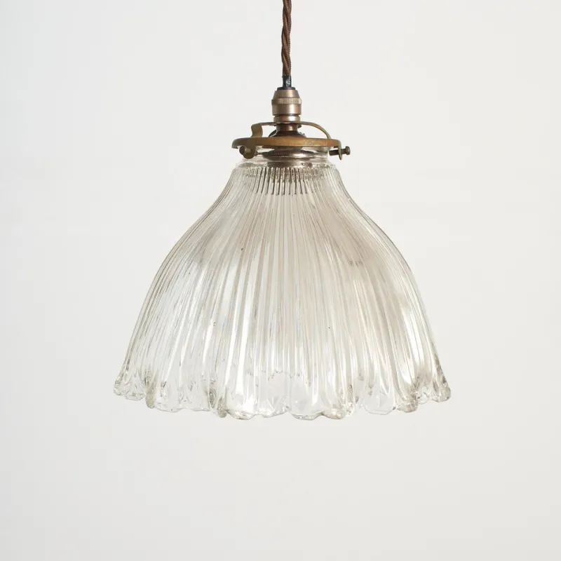 Pamono Antique Reclaimed Glass Pendant from Holophane, 1940s> Ceiling Lights
