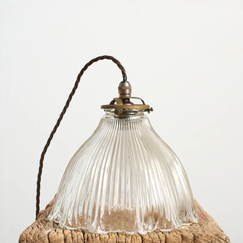 Pamono Antique Reclaimed Glass Pendant from Holophane, 1940s> Ceiling Lights
