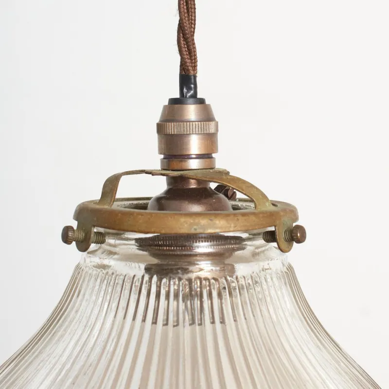 Pamono Antique Reclaimed Glass Pendant from Holophane, 1940s> Ceiling Lights