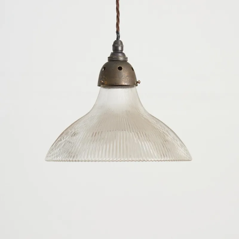 Pamono Antique Reclaimed Glass Pendant Light from Holophane, 1950s> Ceiling Lights