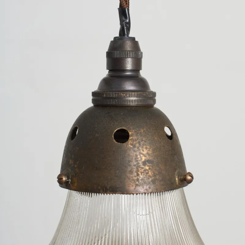 Pamono Antique Reclaimed Glass Pendant Light from Holophane, 1950s> Ceiling Lights