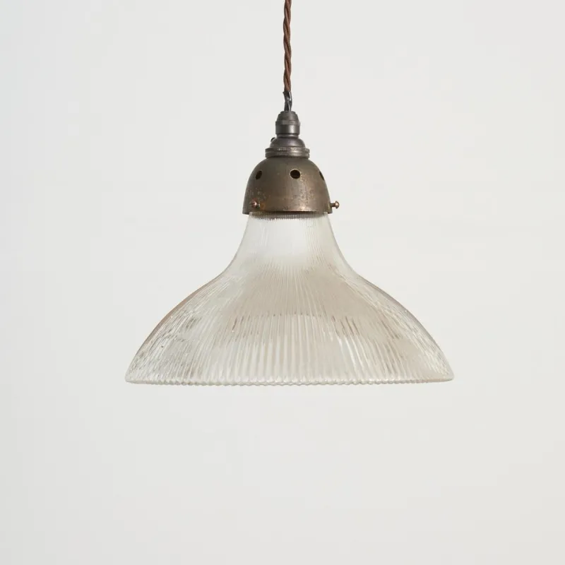 Pamono Antique Reclaimed Glass Pendant Light from Holophane, 1950s> Ceiling Lights