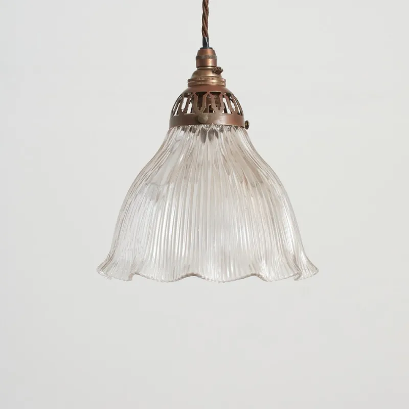 Pamono Antique Reclaimed Glass Pendant Light from Holophane, 1940s> Ceiling Lights