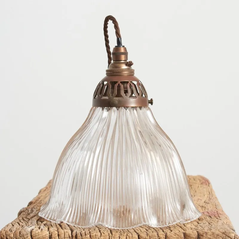 Pamono Antique Reclaimed Glass Pendant Light from Holophane, 1940s> Ceiling Lights