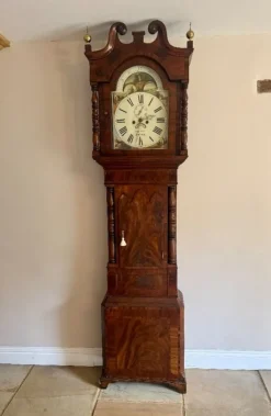 New Pamono Antique Regency Inlaid Mahogany Longcase Clock, 1800