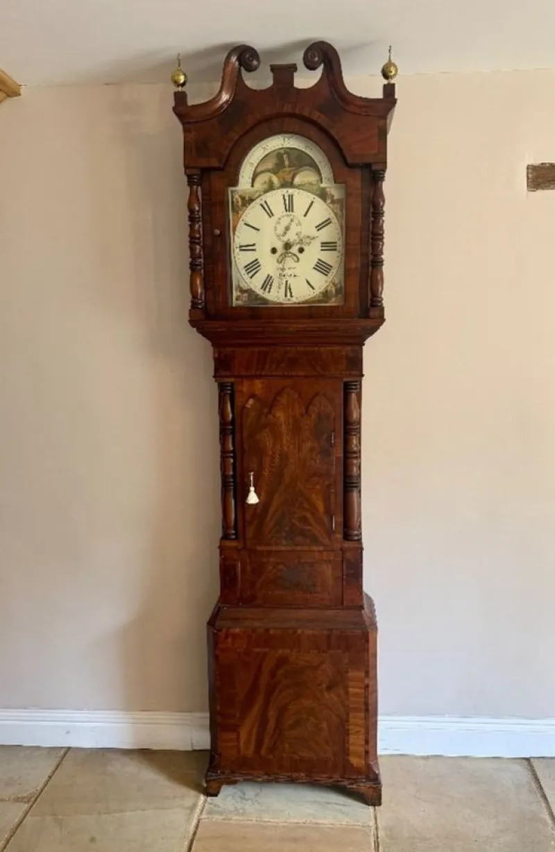 New Pamono Antique Regency Inlaid Mahogany Longcase Clock, 1800