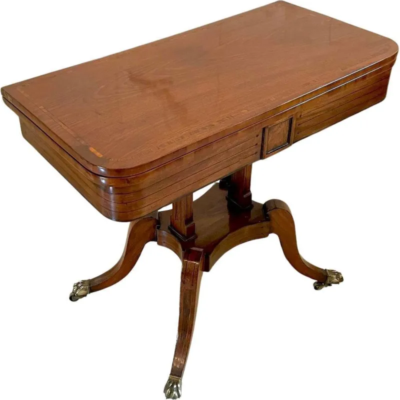 Online Pamono Antique Regency Mahogany Inlaid Card Table