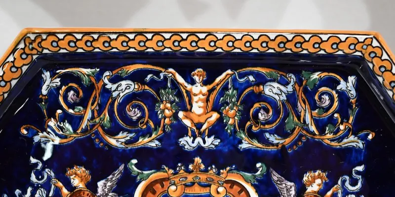 Discount Pamono Antique Renaissance Style Tray and Vases in Gien Earthenware, Set of 3