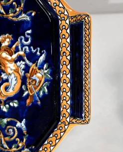 Discount Pamono Antique Renaissance Style Tray and Vases in Gien Earthenware, Set of 3