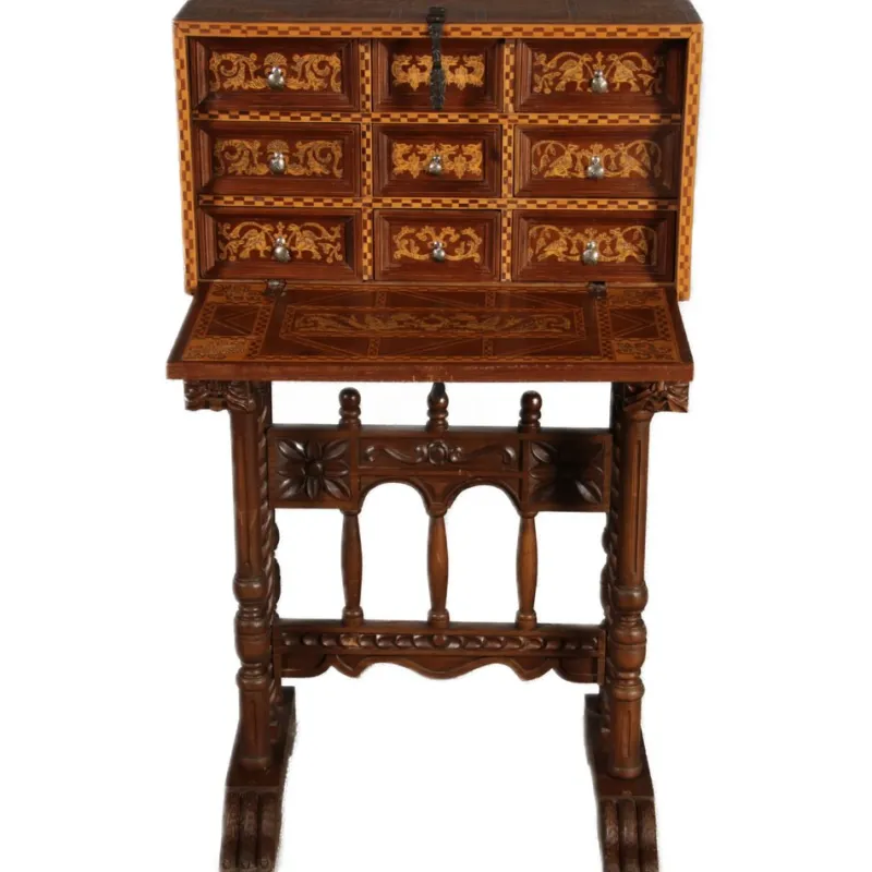 Pamono Antique Renaissance Style Cabinet Secretary in Oak and Walnut, Spain, 19th Century> Secretaires