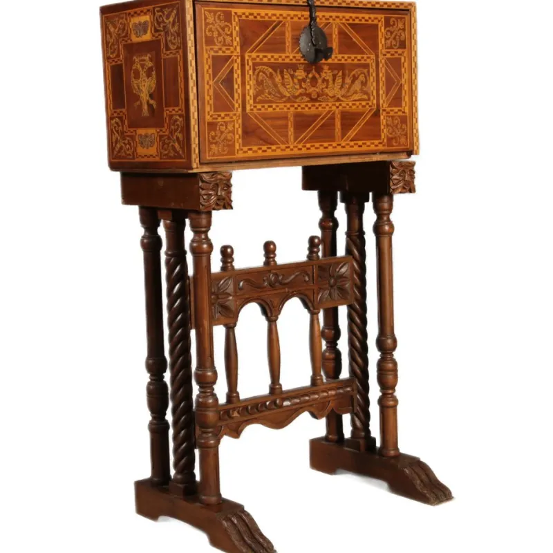 Pamono Antique Renaissance Style Cabinet Secretary in Oak and Walnut, Spain, 19th Century> Secretaires