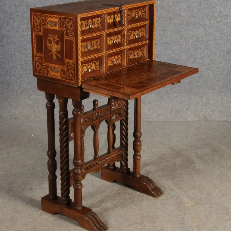 Pamono Antique Renaissance Style Cabinet Secretary in Oak and Walnut, Spain, 19th Century> Secretaires