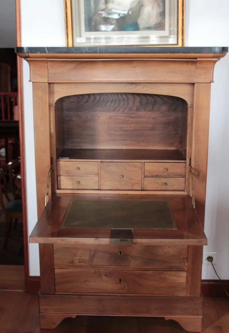 Pamono Antique Restoration Walnut and Black Marble Secretaire> Secretaires