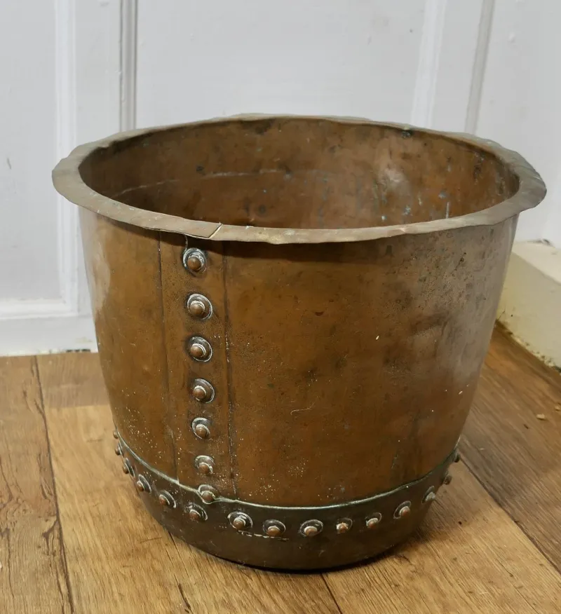Pamono Antique Riveted Copper Planter, 1890s> Planters And Jardiniere