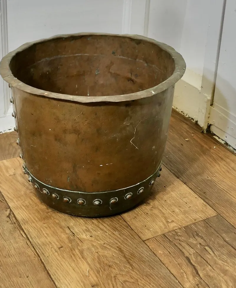 Pamono Antique Riveted Copper Planter, 1890s> Planters And Jardiniere