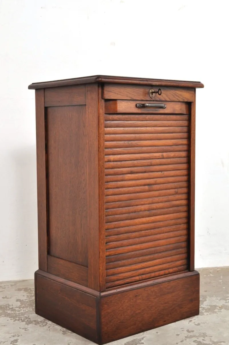 Pamono Antique Roller Door Cabinet in Oak, 1890s> Cabinets & Wardrobes