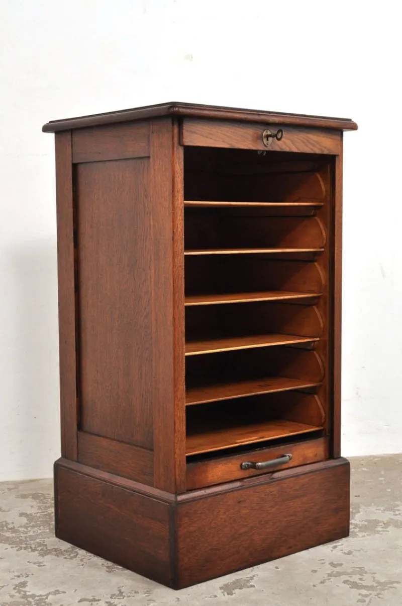 Pamono Antique Roller Door Cabinet in Oak, 1890s> Cabinets & Wardrobes