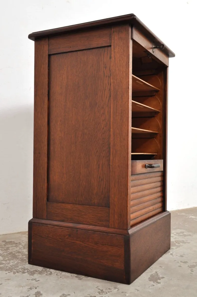 Pamono Antique Roller Door Cabinet in Oak, 1890s> Cabinets & Wardrobes