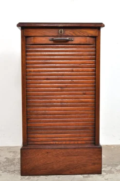Pamono Antique Roller Door Cabinet in Oak, 1890s><noscript><img width=