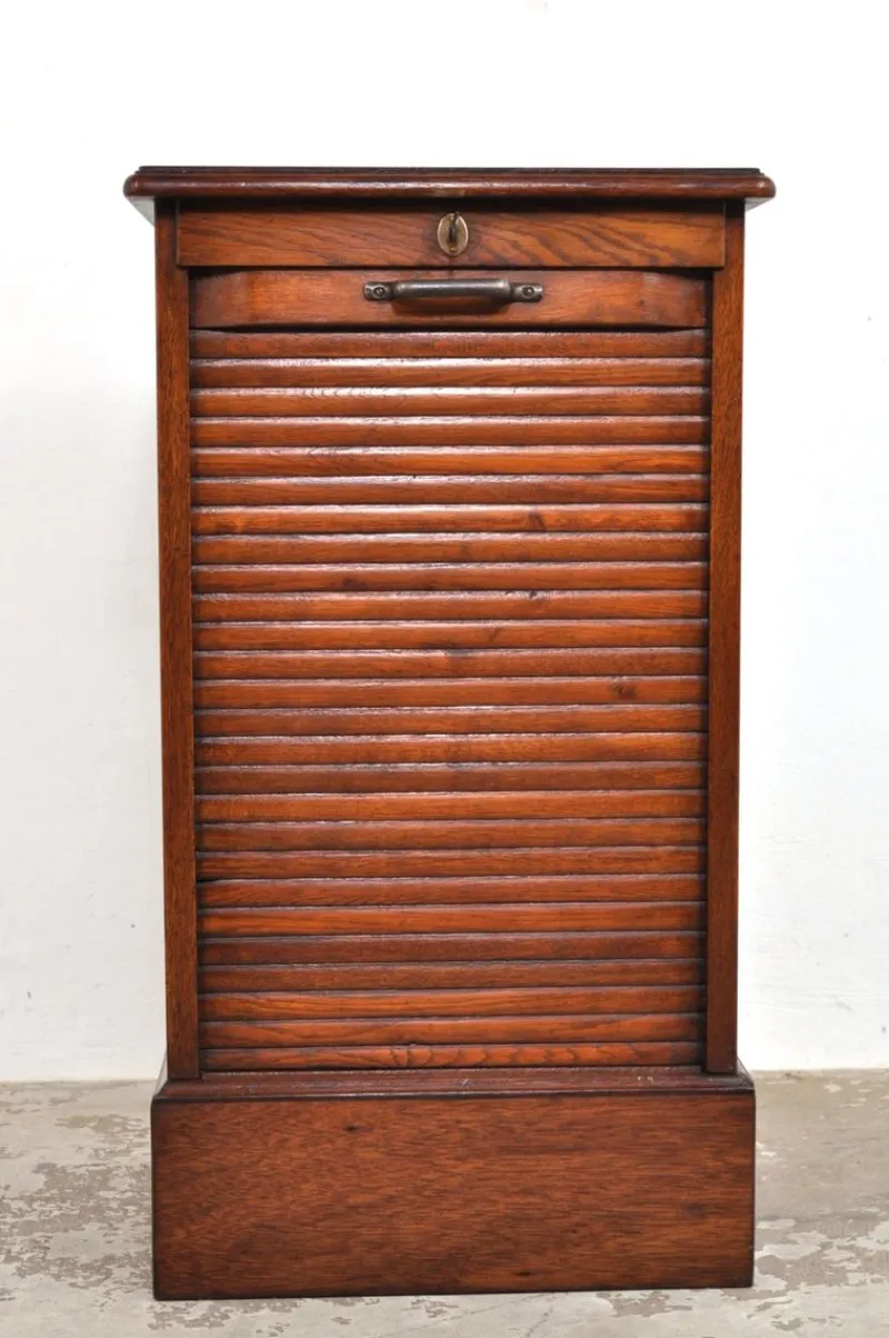 Pamono Antique Roller Door Cabinet in Oak, 1890s> Cabinets & Wardrobes