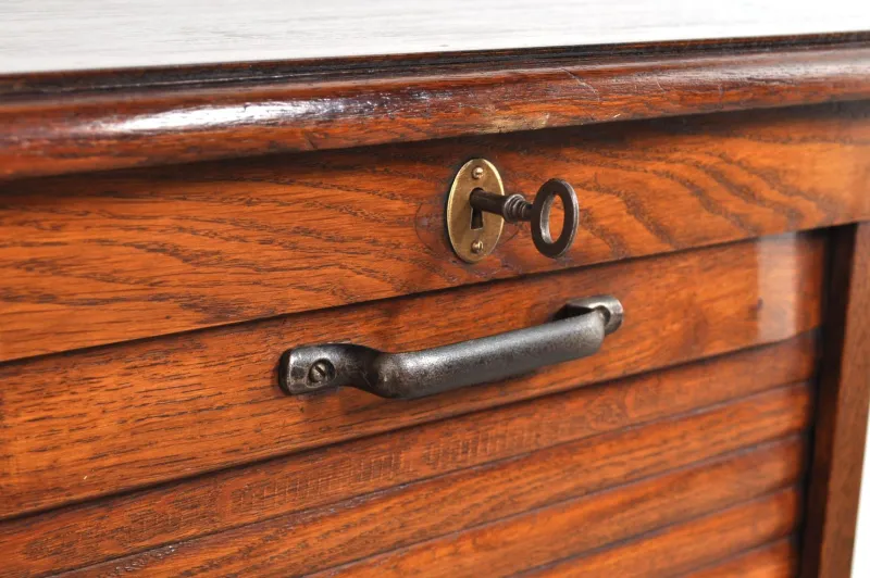 Pamono Antique Roller Door Cabinet in Oak, 1890s> Cabinets & Wardrobes