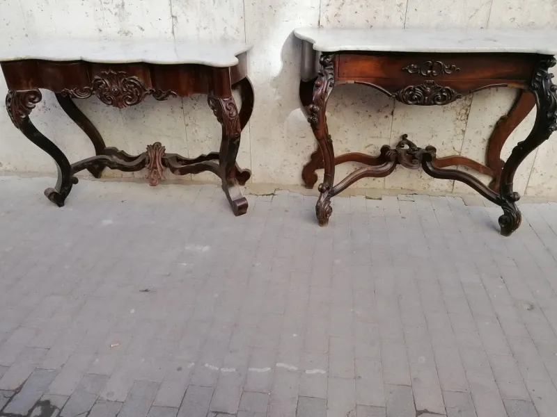 New Pamono Antique Rosewood Console Tables, Set of 2