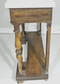 New Pamono Antique Rosewood Console Table with Brass Inlays and Carrara Marble Top, Mid-19th Century