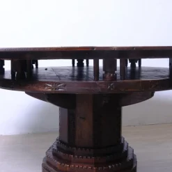 Clearance Pamono Antique Round Carved Wood Game Table, 1900s