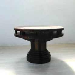 Clearance Pamono Antique Round Carved Wood Game Table, 1900s