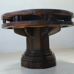 Clearance Pamono Antique Round Carved Wood Game Table, 1900s
