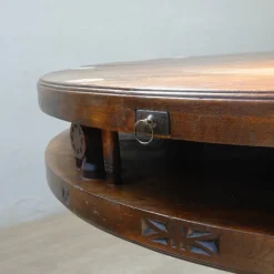 Clearance Pamono Antique Round Carved Wood Game Table, 1900s