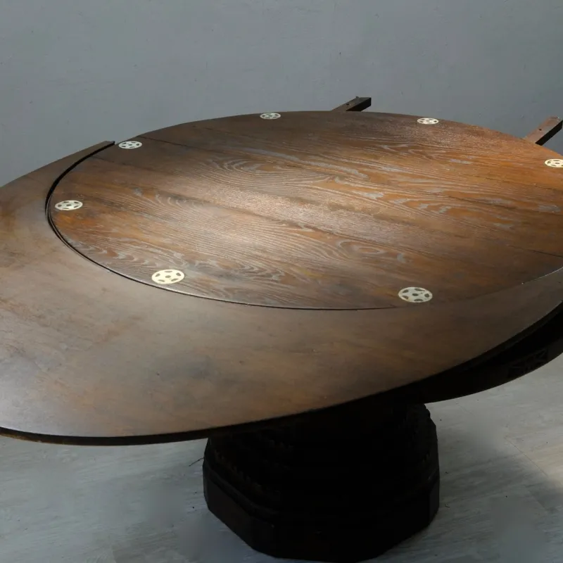 Clearance Pamono Antique Round Carved Wood Game Table, 1900s