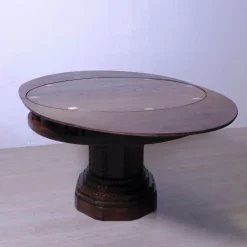 Clearance Pamono Antique Round Carved Wood Game Table, 1900s
