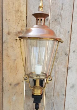Outlet Pamono Antique Round Cast Iron and Copper Wall Lantern