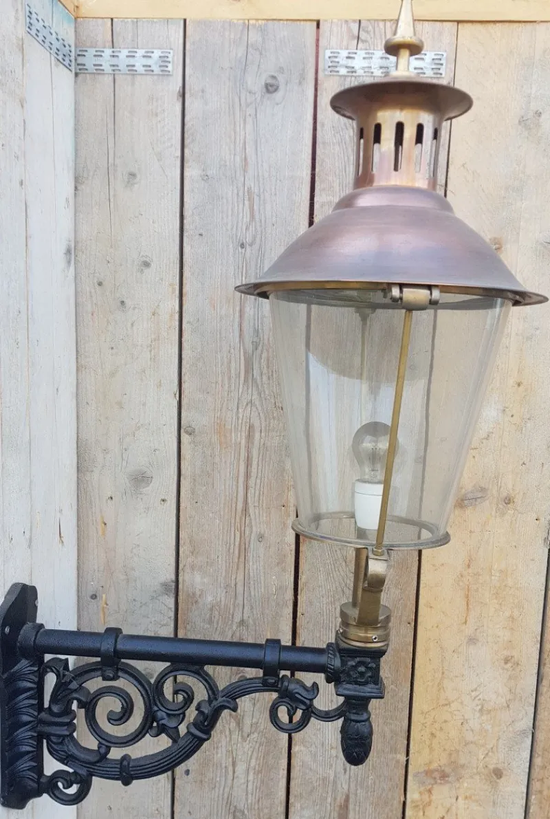 Pamono Antique Round Cast Iron and Copper Wall Lantern