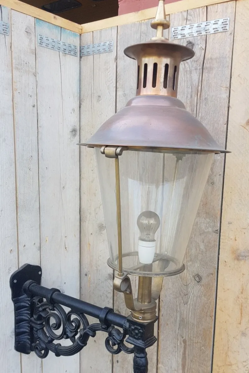 Pamono Antique Round Cast Iron and Copper Wall Lantern
