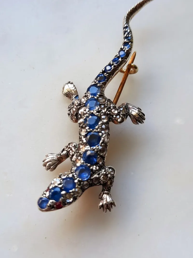 Hot Pamono Antique Sapphire Lizard Brooch