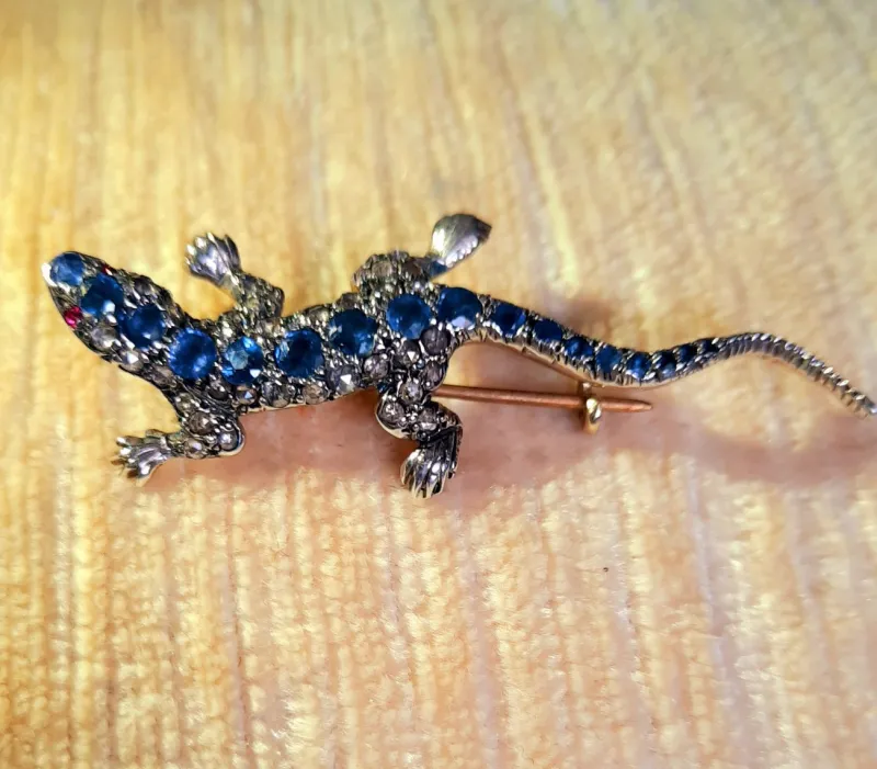 Hot Pamono Antique Sapphire Lizard Brooch