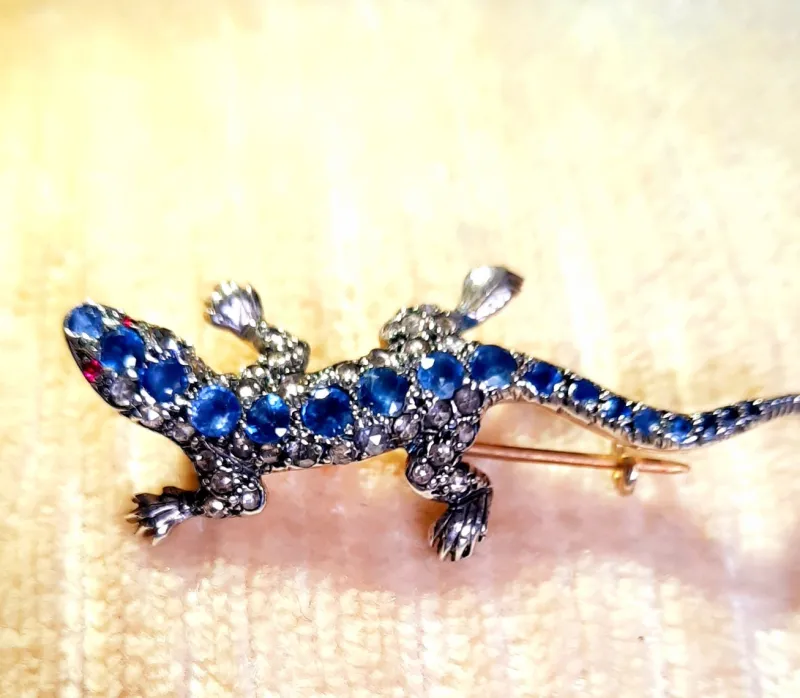 Hot Pamono Antique Sapphire Lizard Brooch