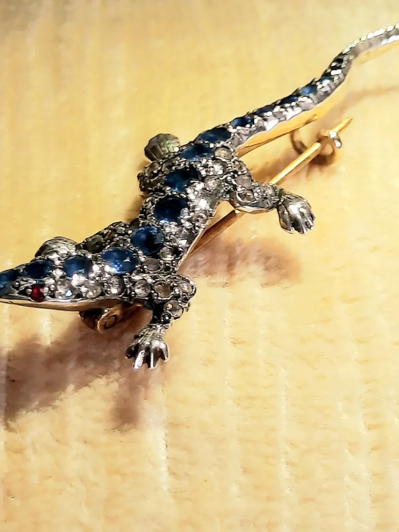 Hot Pamono Antique Sapphire Lizard Brooch