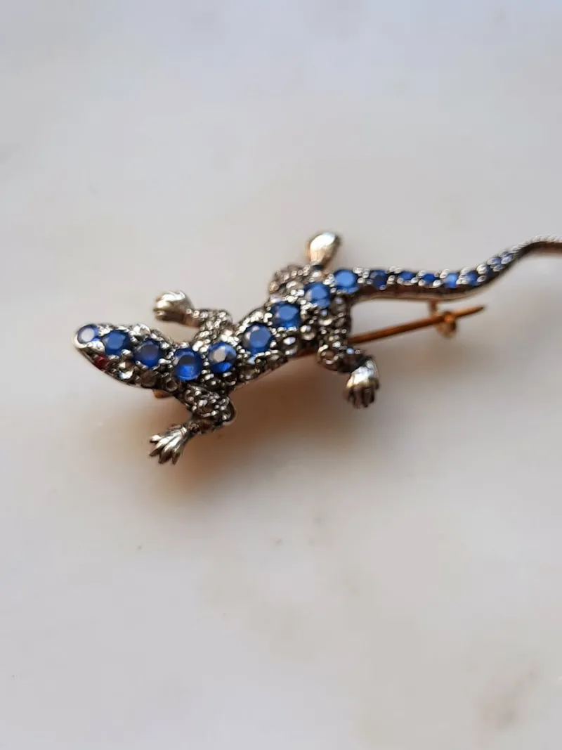 Hot Pamono Antique Sapphire Lizard Brooch